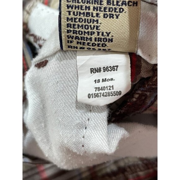 OshKosh B'gosh Plaid Vestbak Bib Overall Shorts Baby 18Mos Brown - Picture 7 of 7